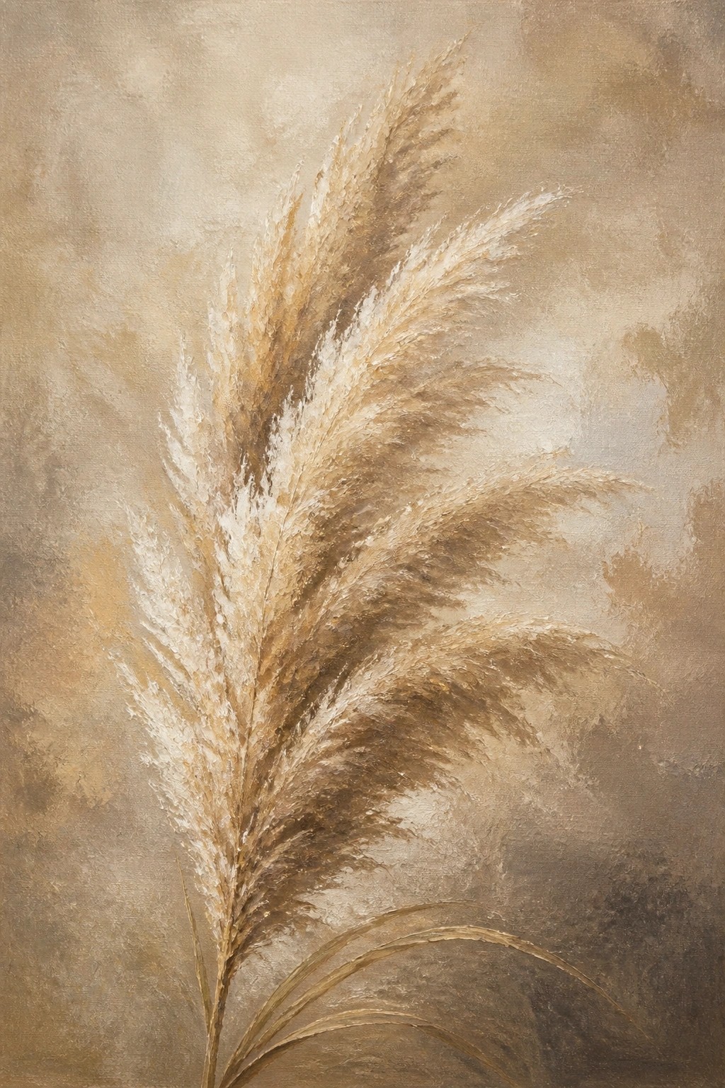 Feathery beige pampas grass plumes on a textured earthy background