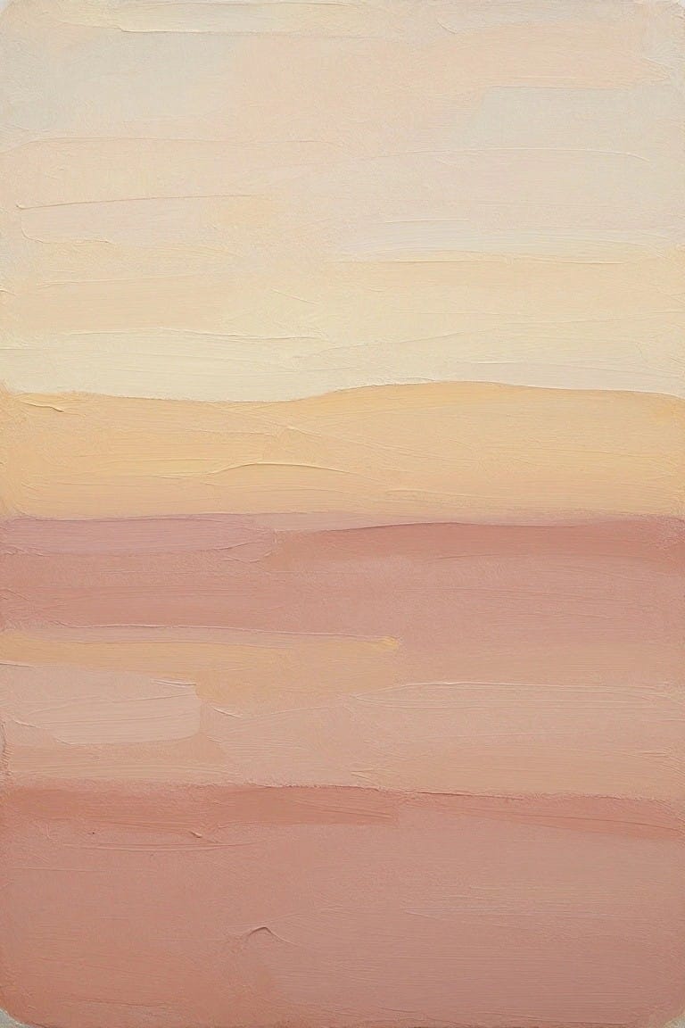 Abstract painting with soft horizontal bands of pastel beige, yellow, pink, and orange.