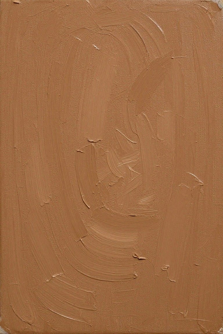 Thick swirling brown paint strokes with visible impasto texture on canvas