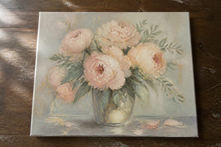 25 Dreamy Flower Oil Painting Ideas For Beginners Pastel oil painting of pink peonies in a mint green vase on wood