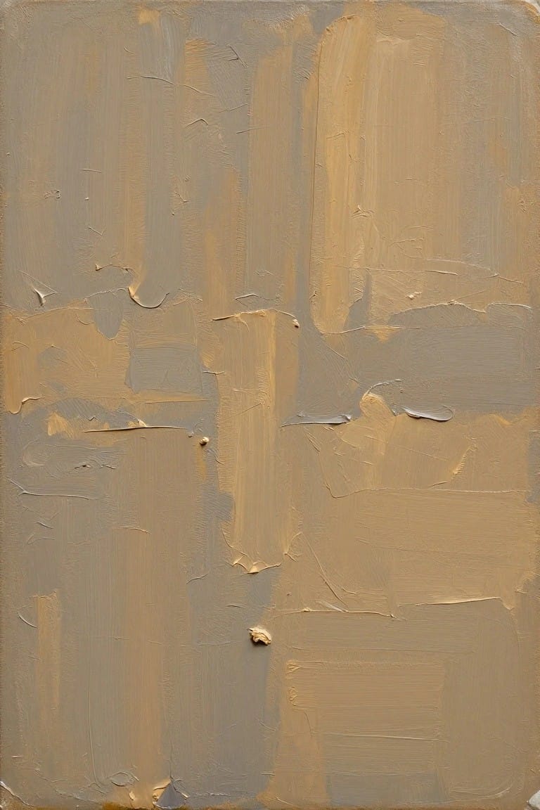 Textured abstract painting with thick layered brushstrokes in earthy brown and gray tones